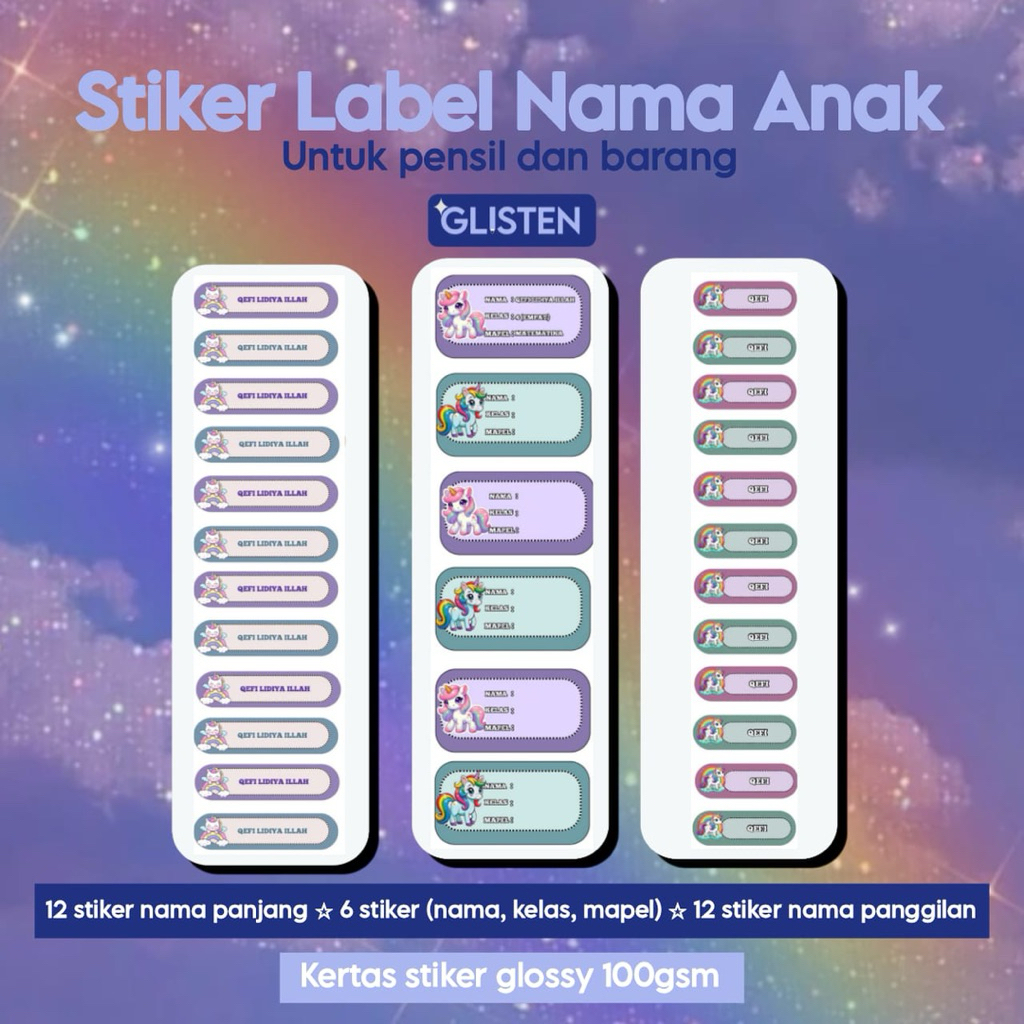 

GLISTEN || Stiker Label Nama Anak Custom Ukuran Small - Stiker Pensil Nama Alat Tulis Anak Waterproof Anti Air