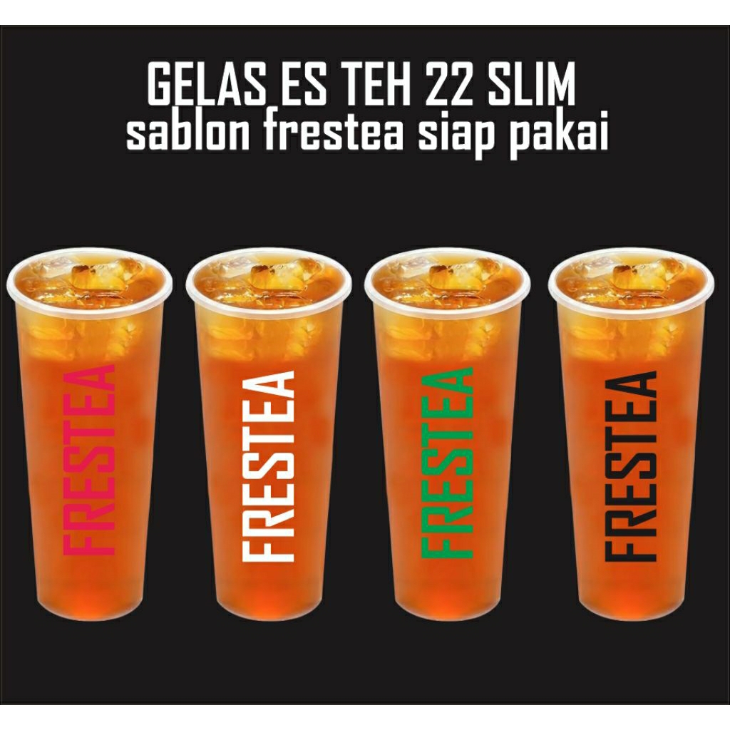 Gelas motif ukuran 22 slim siap pakai/Gelas es teh frestea
