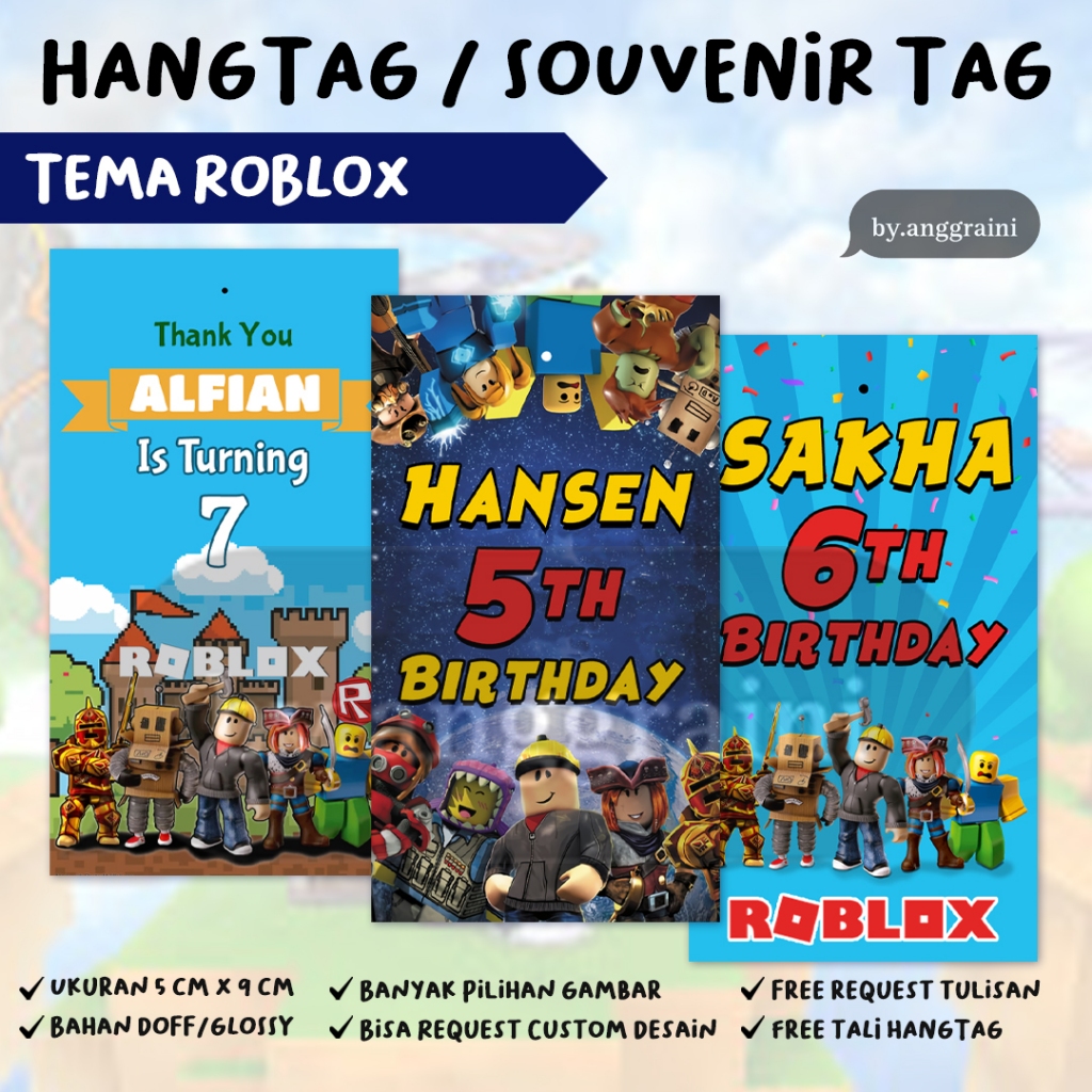 Hang Tag Souvenir Tema ROBLOX Custom - Birthday Tag - Thank You Card - Kartu Ucapan Ulang Tahun - So