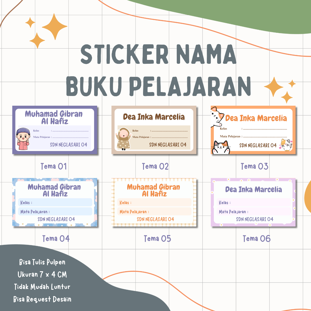 

Stiker Label Buku Pelajaran Sticker Buku Nama Sekolah / Stiker Nama Buku / Stiker Custom Nama Buku Pelajaran Sekolah Anak
