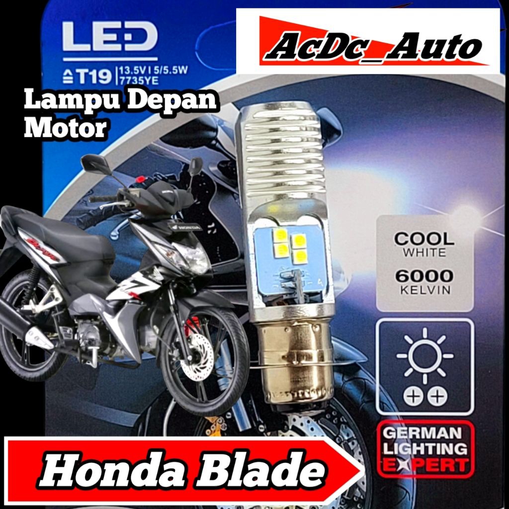 Lampu Depan Motor Honda Blade LED Putih Ac/Dc 12Volt Pengganti Dop/Bohlam Standart WrT19