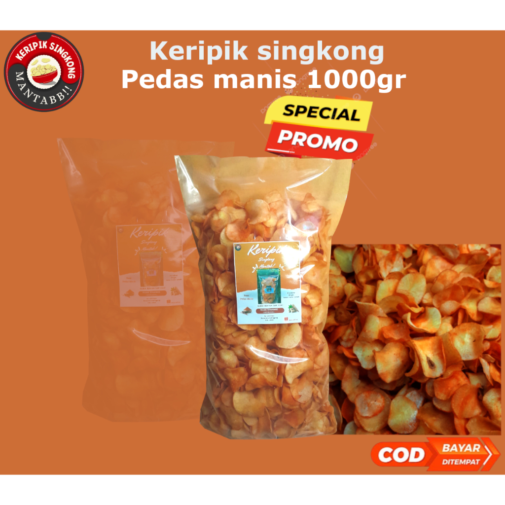

Keripik singkong pedas manis 1000gr cocok buat oleh-oleh dan cemilan buat santai bisa bayar di tempat COD