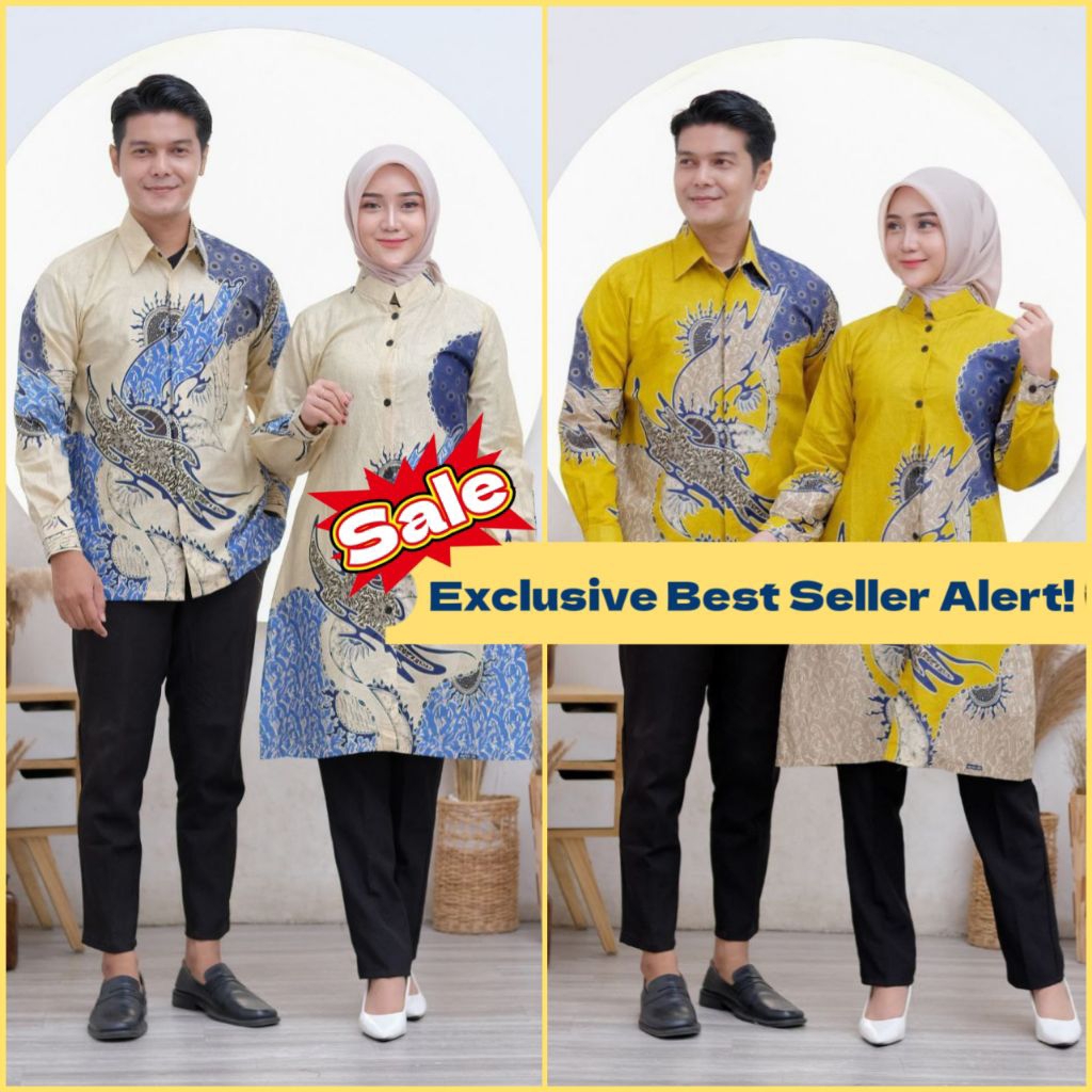 Batik Kemeja Tunik Couple Pria Wanita - Kemeja Batik Pria - Tunik Batik Pekalongan Wanita Modern Len