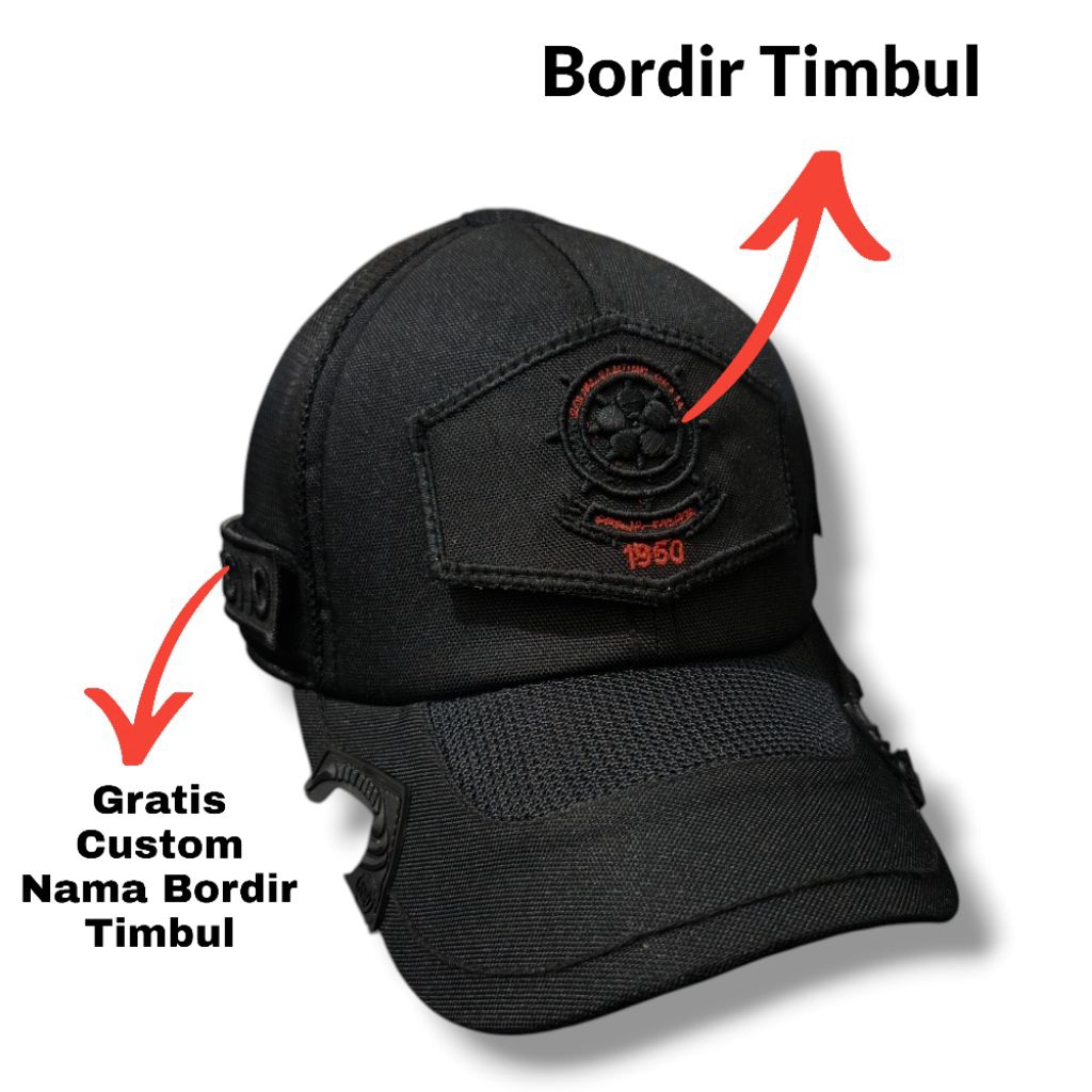 Topi Tactical coak Hitam logo Satpol PP Bordir Timbul gratis nama
