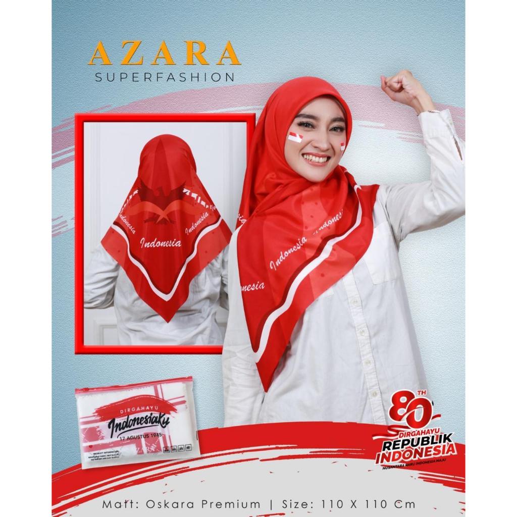 Hijab Segi Empat Merah Putih by AZARA || Hijab Segi Empat 17 AGUSTUS Pouch || Jilbab Segi Empat Agus