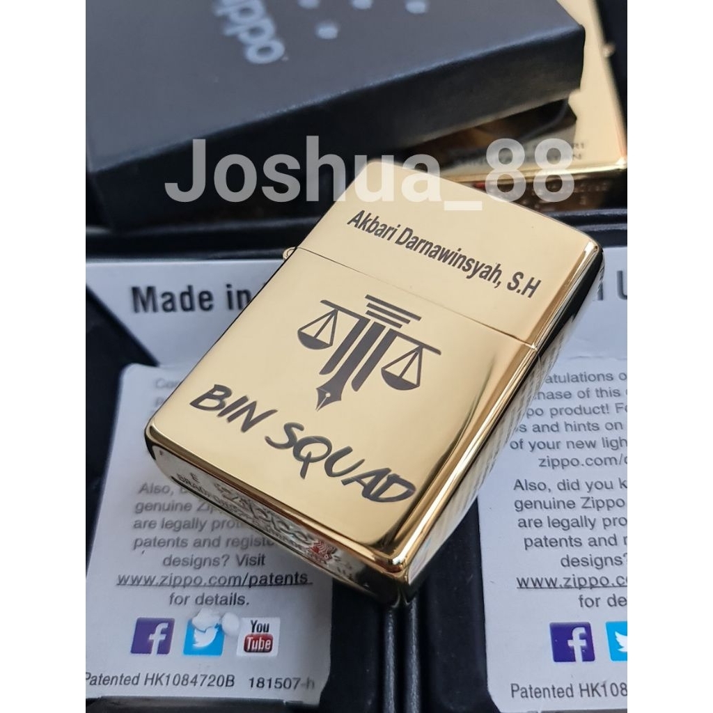 Zippo Custom Korek Api Ukir Logo BIN SQUAD Kejaksaan Gold Bisa Ukir Nama Logo Sendiri