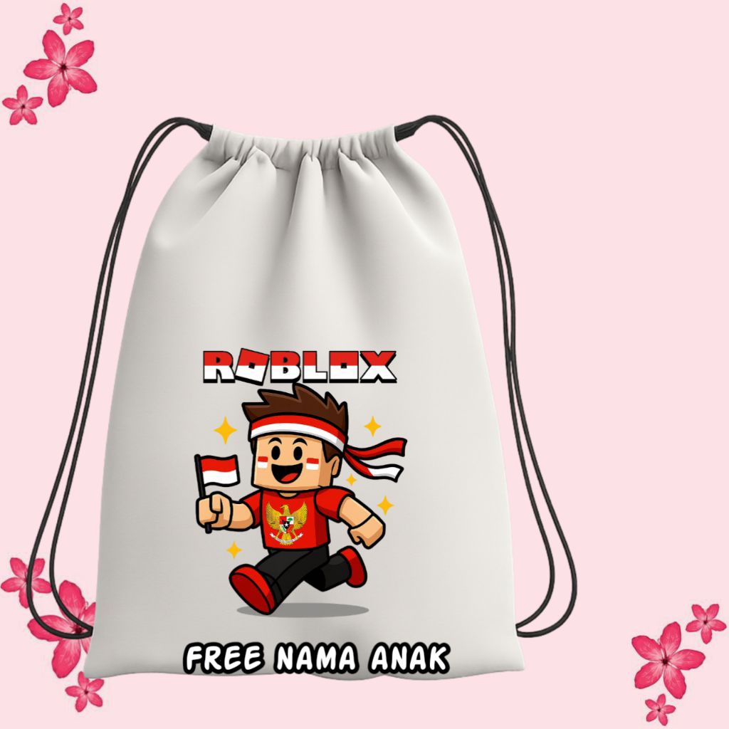 Free Nama | Tas Serut Anak Gambar Roblox Merah Putih | Tema 17 Agustus 2025 | Hari Kemerdekaan | Ran