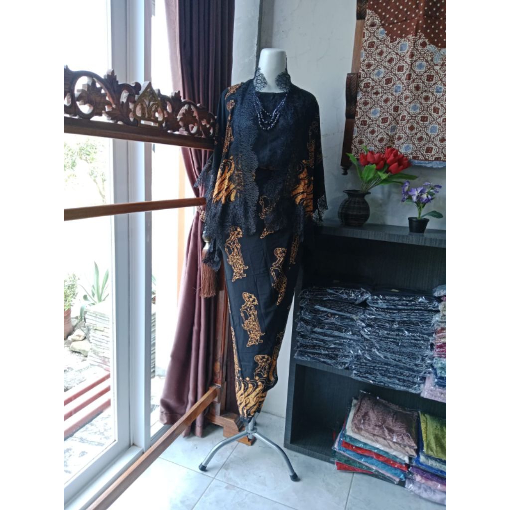 Baju Outer Renda Setelan Lilit Wanita Batik Paris Wayang By BSC.Etnik