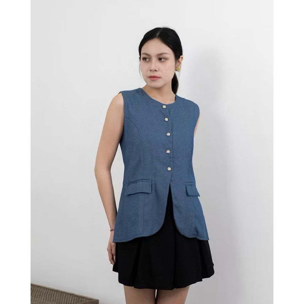 KARIN JEANS VEST - lanyloou | vest wanita | blouse atasan wanita | rompi wanita