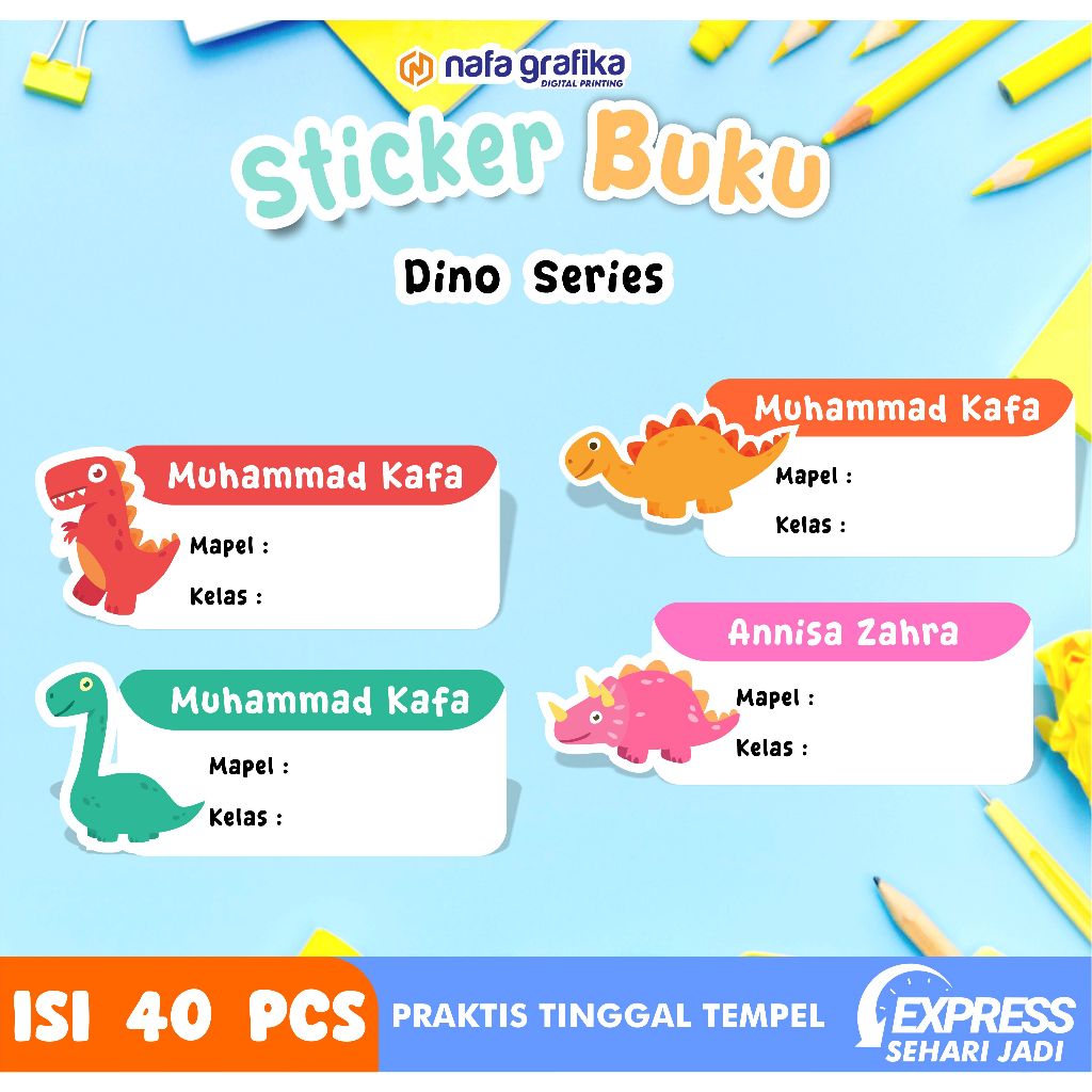 

(isi 40pcs) STICKER BUKU TULIS STIKER NAMA PELAJARAN TEMA DINO LUCU UNIK TANPA PRE ORDER