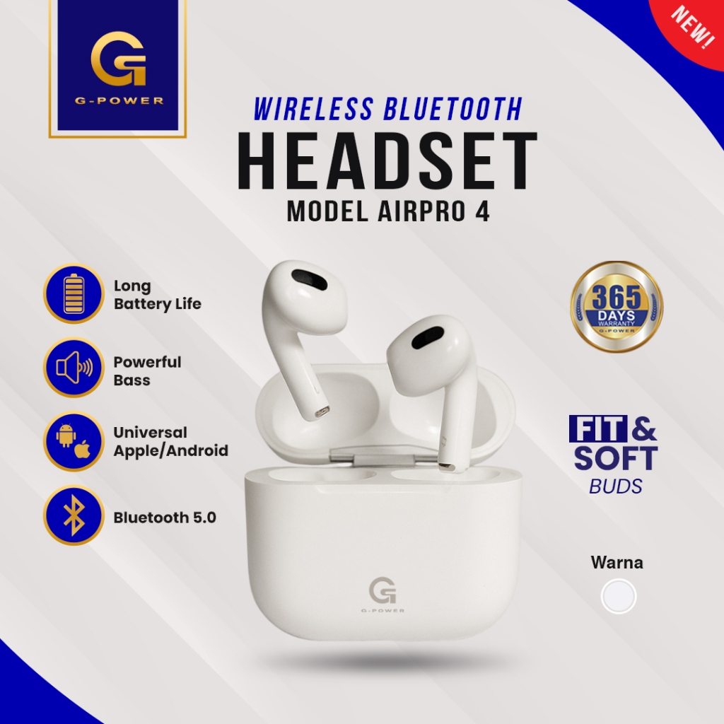 G-POWER Tws Airpro 4 Bluetooth Wireless Headset Jernih Bagus Original Semi In-Ear Garansi Resmi