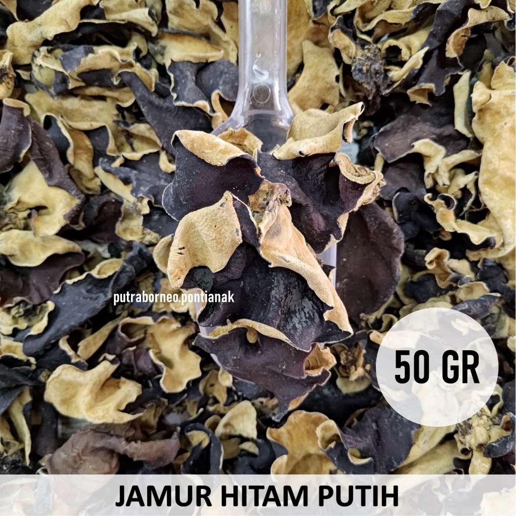 

Jamur Kuping Hitam Putih 50 gr / Jamur Hitam Putih Kering / White Black Fungus Obat Jantung Koroner