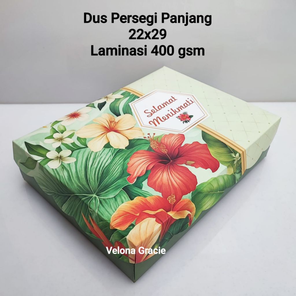 Dus Nasi PREMIUM 22x29 Persegi Panjang isi 50 pcs Motif Tropical Box Besek Tutup Sambung