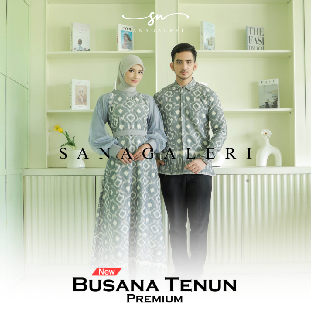 Set couple syahira grey kemeja pria dan dress wanita, gamis kondangan ethnic, couple baju kondangan,