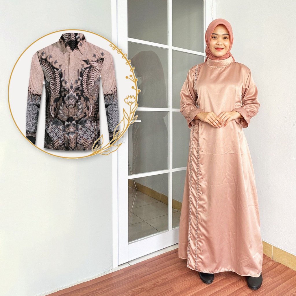 BATIK COUPLE TERMURAH - Dress Maxi Aldira Gamis Modern Satin Halus Mix Payet Premium Dress Pesta Kem