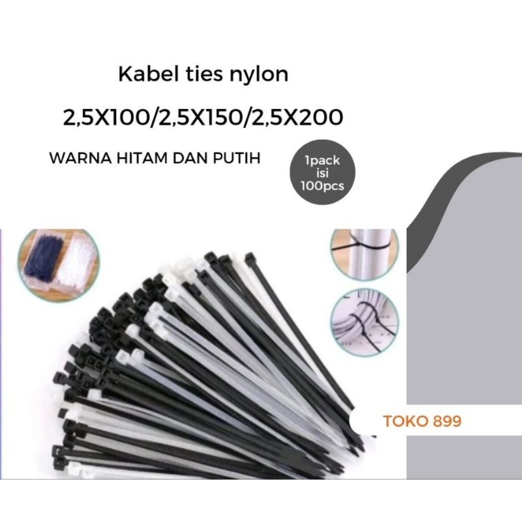 

KABEL TIES PUTIH 1PACK ISI 100PCS/KABEL TIES 2.5/3.6X100/150/200/250/300 KABEL PENGIKAT