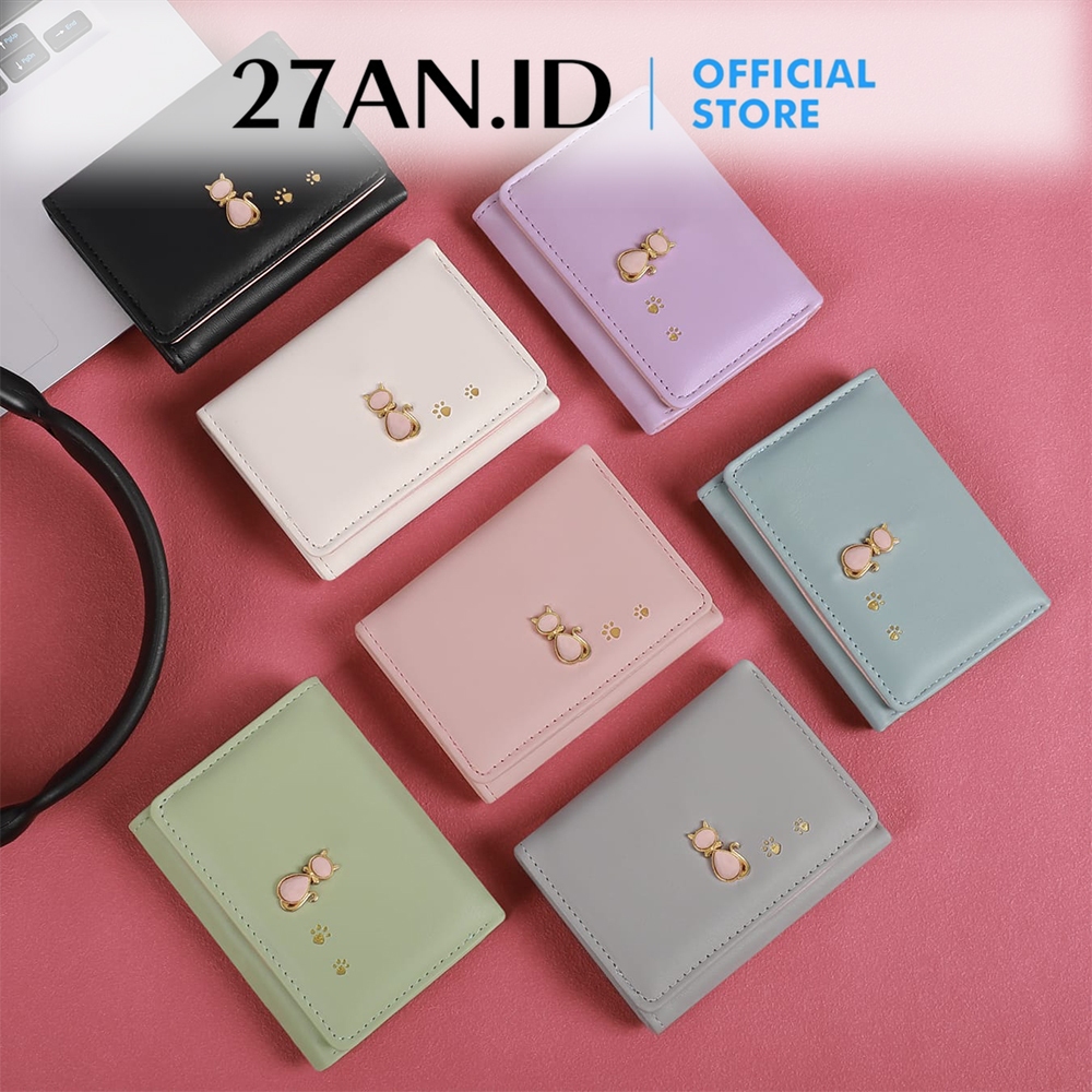 sss (27AN.ID) Dompet Lipat AC27 Wanita Pendek Mini Motif Kucing Lucu Dompet Card Holder Mini Tas