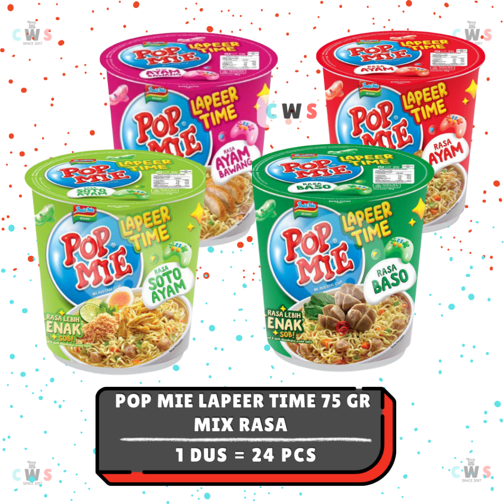 

POP MIE LAPEER TIME Kuah MIX RASA Ayam Soto Bawang Baso Kari Instan Cup Jumbo - 1 Dus / 24 Pcs