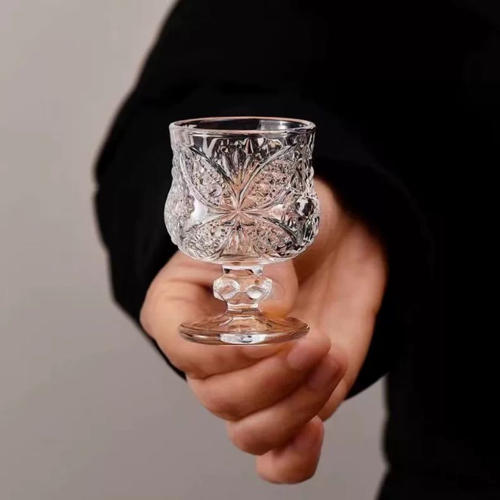 Gelas Kaca Mini Aesthethic, Gelas Beer/Bir Matcha Teh Susu Ukiran Kupu-Kupu Klasik Bahan Tebal