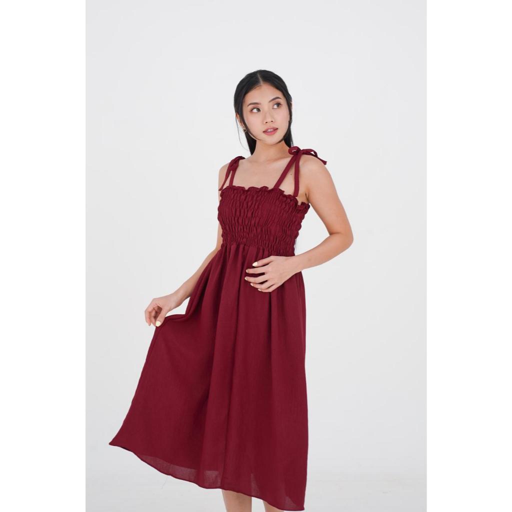 basic id fashion Midi dres smock full karet  / Dres wanita korean style