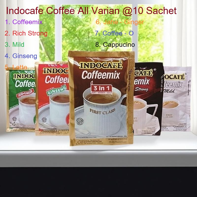 

INDOCAFE Coffee Kopi all Varian 10 sachet indocaf CoffeeMix Capucino Rich and Strong Mild Indocafe Ginseng Latte Coffee-o Max Creamer Coffee Blend Jahe Ginger