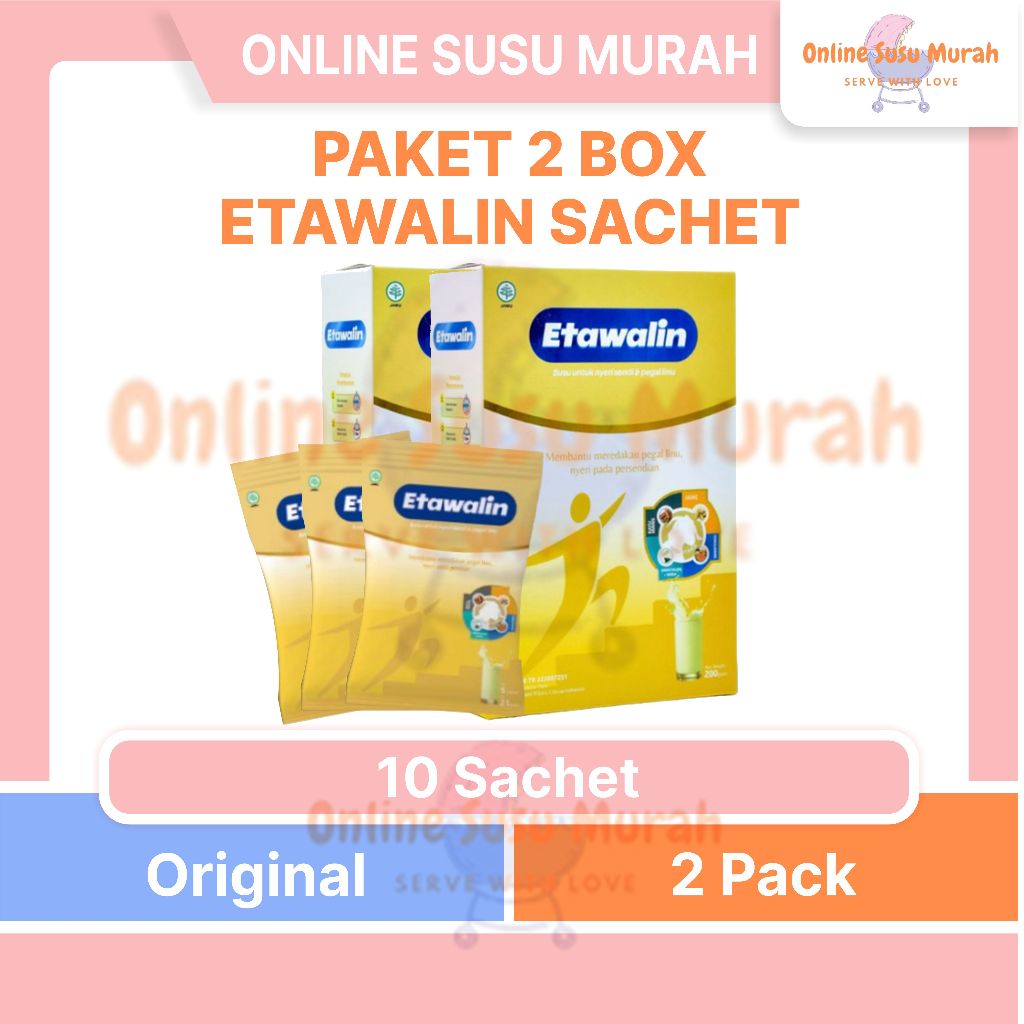 ETAWALIN PAKET 2 BOX 1 BOX 5 SACHET 21GR SUSU KAMBING ETAWA ATASI NYERI TULANG DAN KESEMUTAN 21 GR S