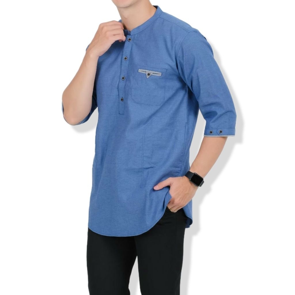 Baju Koko Pria Dewasa Kurta Pakistan Spesial Warna Biru Denim