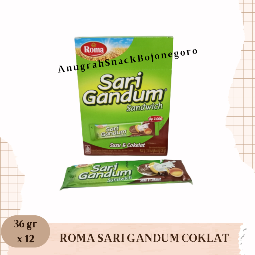 

Roma Sari Gandum Sandwich Susu & Coklat 36gr x 12