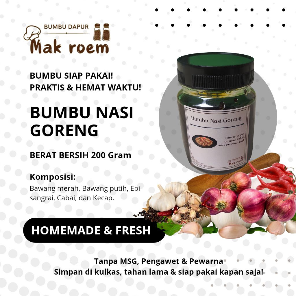 

By bumbu dapur mak roem, bumbu nasi goreng bumbu masak premium, alami non MSG dan pengawet