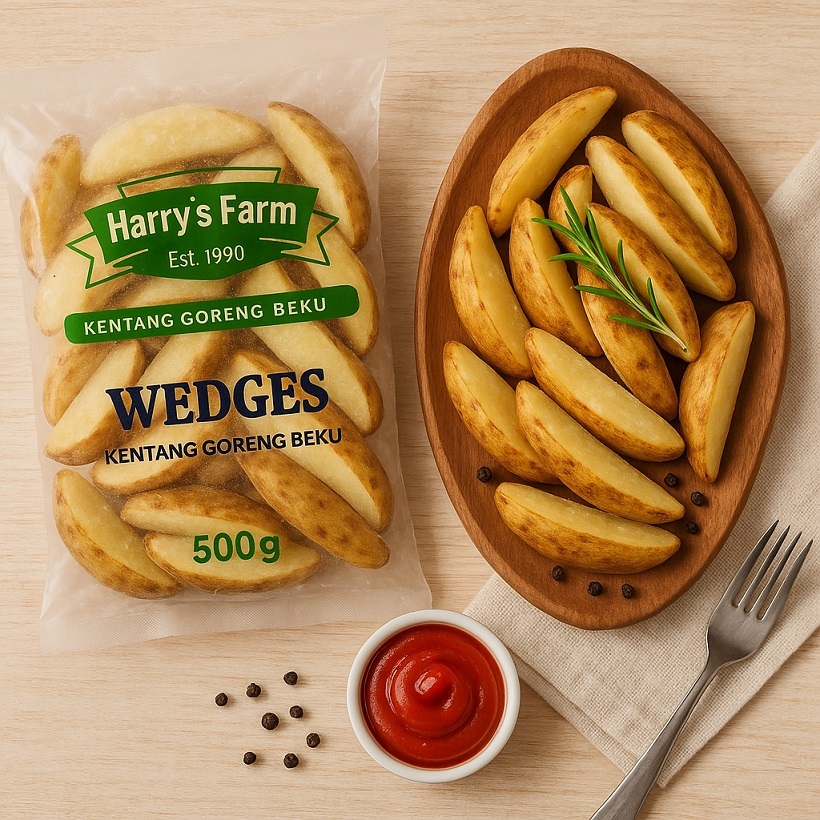 

Wedges Plain | Kentang Goreng Wedges Plain 500 gr | Kentang Frozen | Kentang Lokal | Makanan Beku