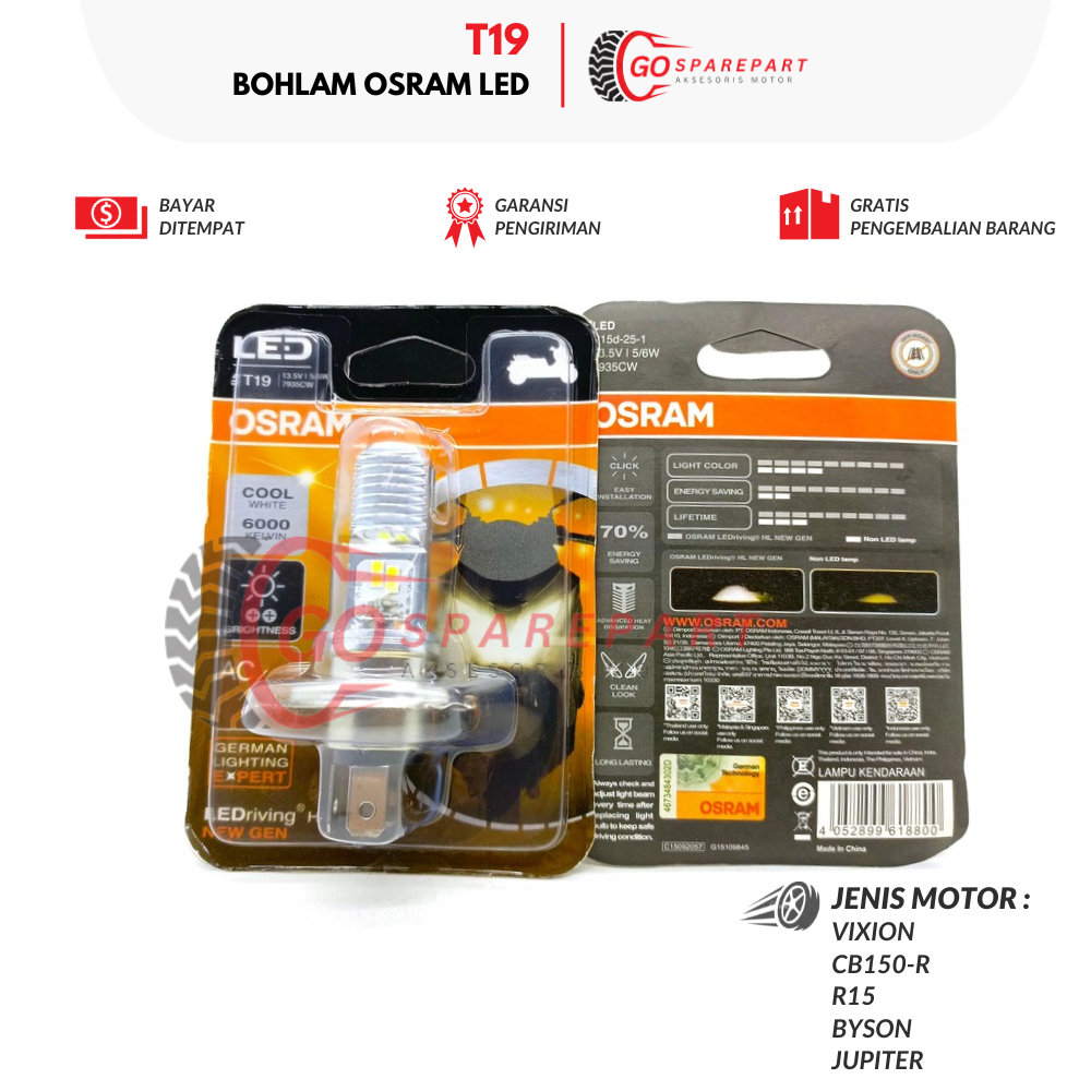T19 BOHLAM OSRAM HONDA VIXION / LAMPU LED OSRAM MOTOR CBR 150 R / OSRAM ESSENTIAL LED BYSON / OSRAM 