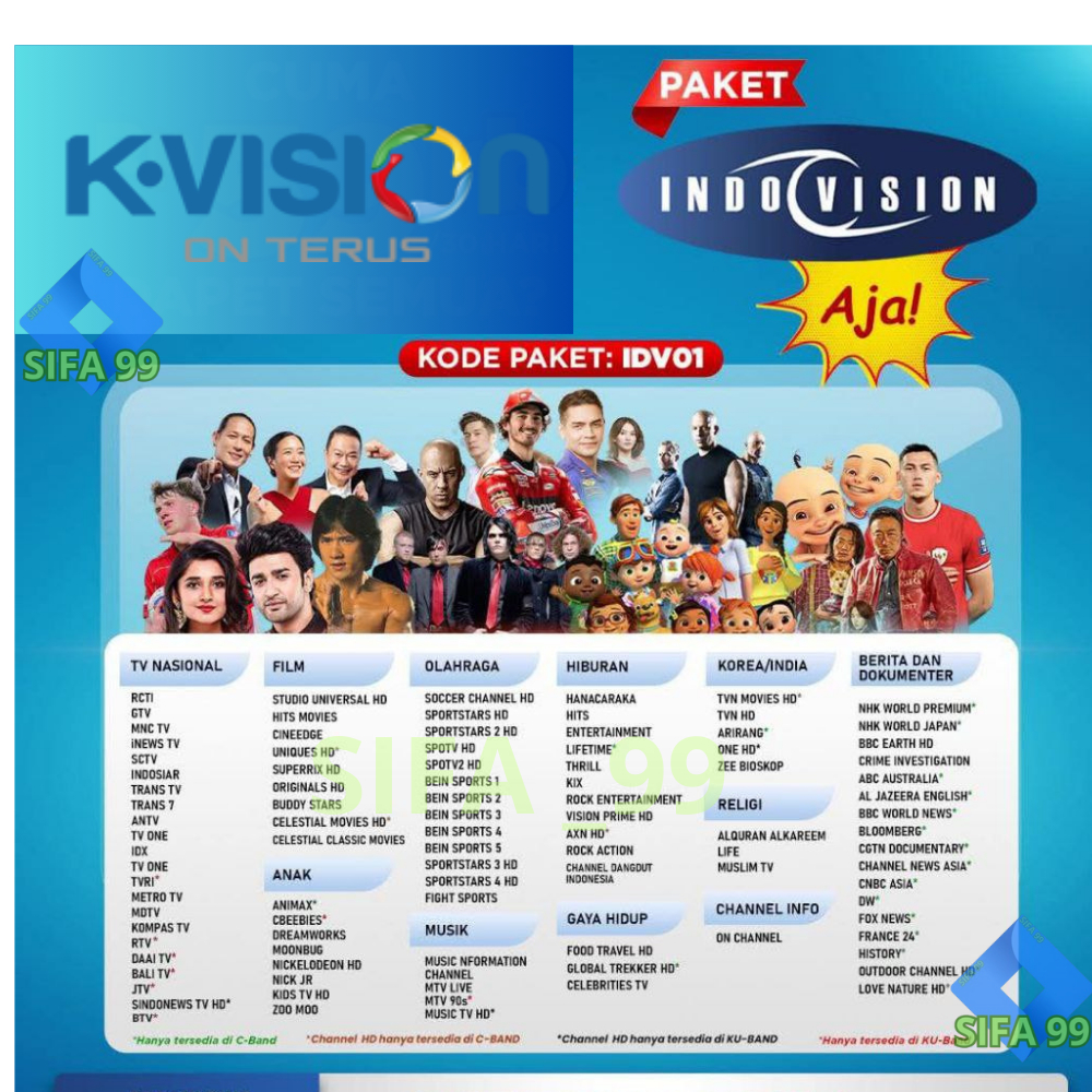 PAKET K VISION SEMUA CHANEL INDOVISION UNTUK SEMUA RESIVER PARABOLA KVISION CLING 6BULAN BOLA MOTO G