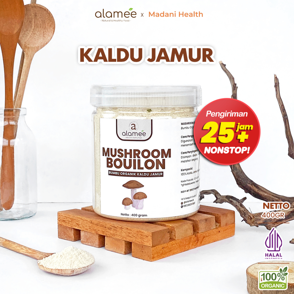 

ALAMEE Kaldu Jamur NON MSG Bubuk Mushroom Powder Bumbu Dapur Organik Toples Seasoning 400gr