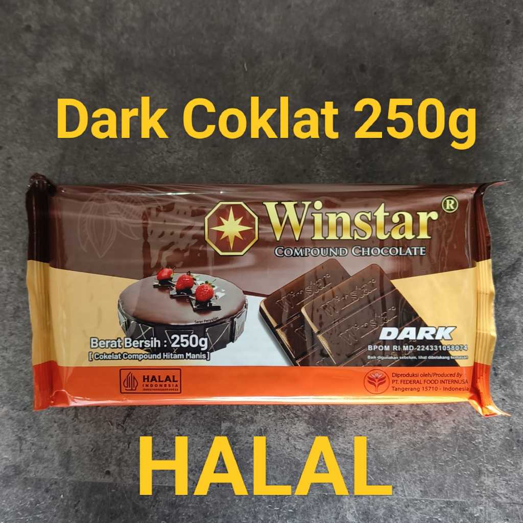 

Dark Coklat Winstar 250g / Compound Chocolate / Dekorasi Kue / Coklat Kue / Hiasan Kue / Penyedap