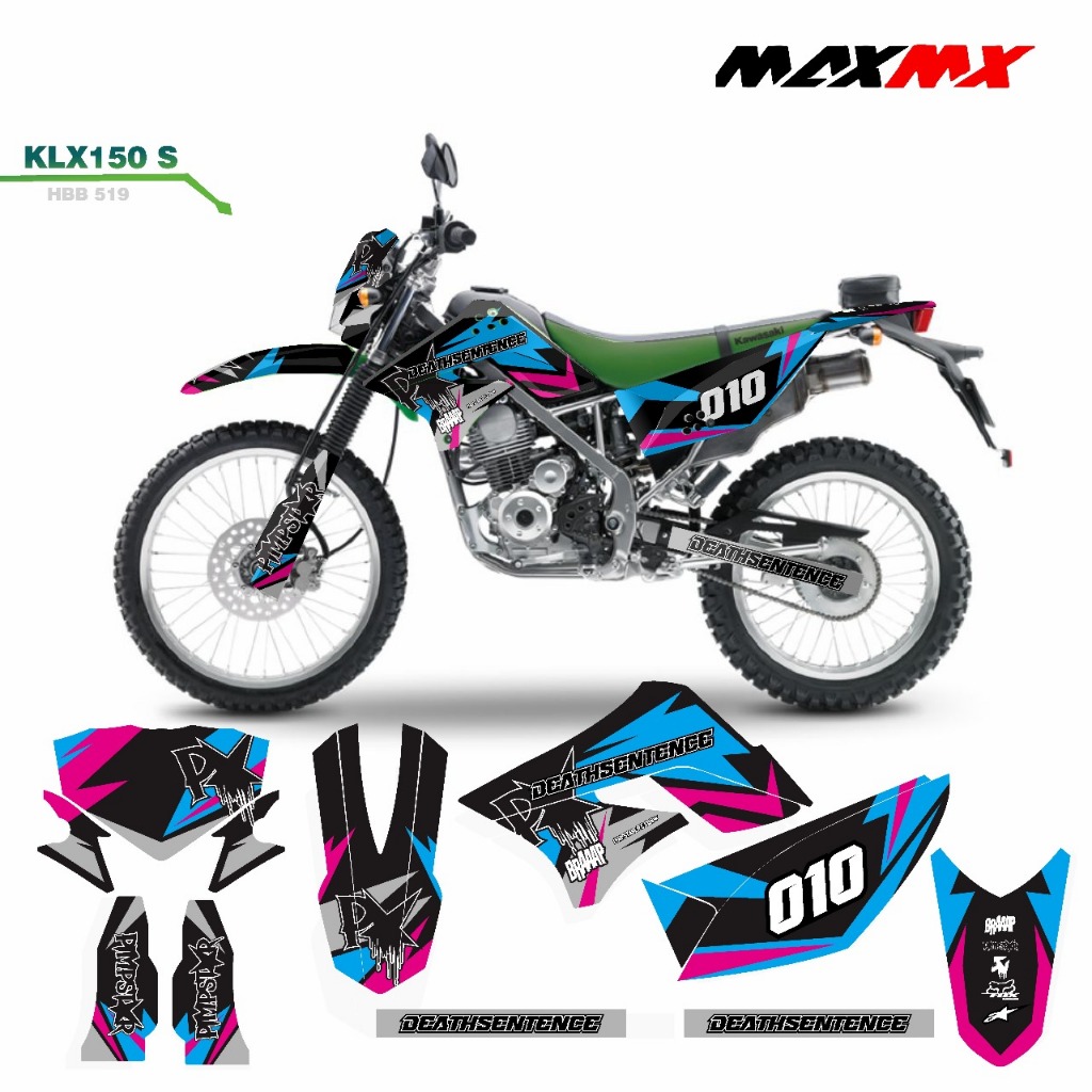 decal stiker keren full body klx 150 old monster energy biru kuning hijau