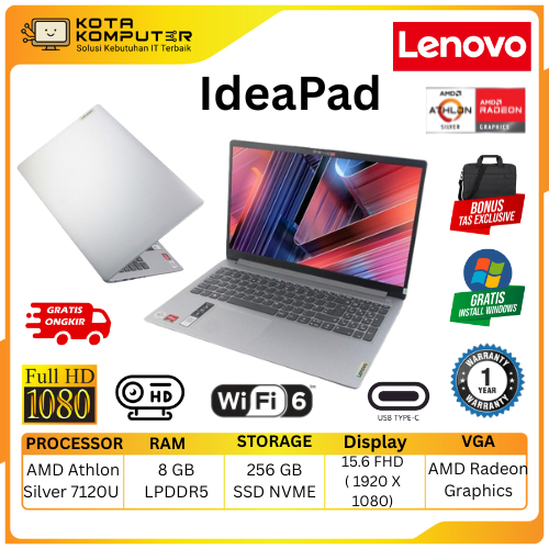 LENOVO SLIM 3jutaan GAMING terbaru 2025 IdeaPad AMD ATHLON SILVER 7120 Ram 8GB  SSD 256GB  AMD RADEO