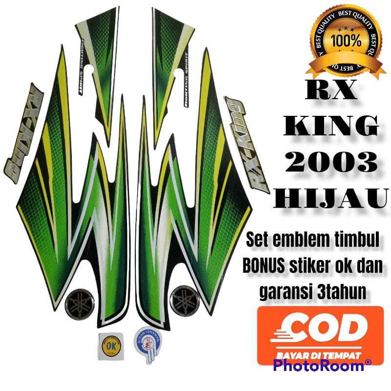striping RX king 2003 hijau set emblem timbul, stiker lis body rx king 2003 hijau komplit emblem tim
