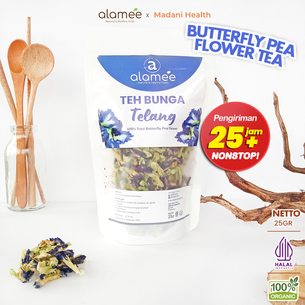 

ALAMEE Teh Bunga Telang Kering Butterfly Pea Tea Teh Herbal Organik Alami Siap Seduh Minum 25gr