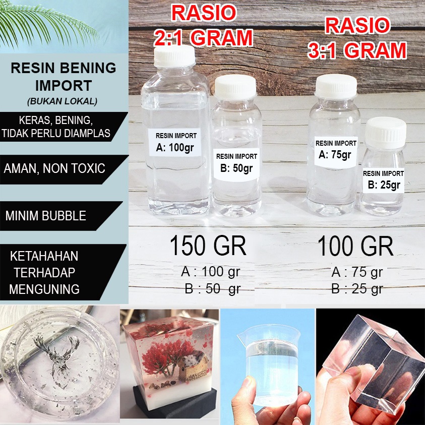 Cairan Resin Bening (EPOXY IMPORT) 3:1 dan 2:1 + Katalis Resin Clear Impor Resin Cast Resin Epoxy Cr