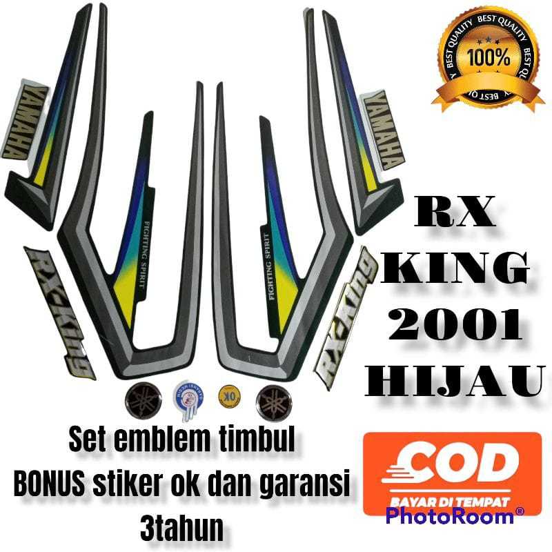 striping RX king 2001 hijau set emblem timbul, stiker lis body rx king 2001 hijau komplit emblem tim