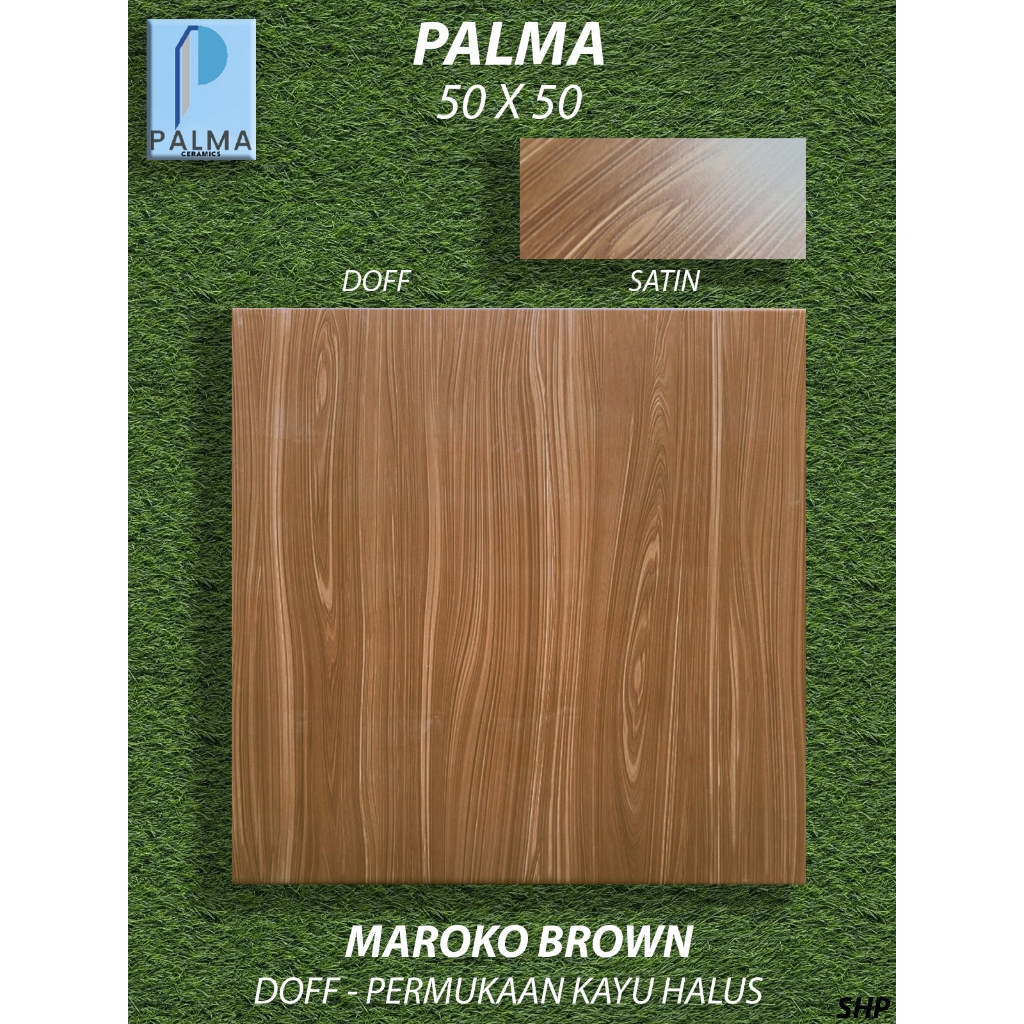 Keramik Lantai 50X50 Palma Maroko Brown Doff halus KW1 Pekanbaru Riau, Motif kayu