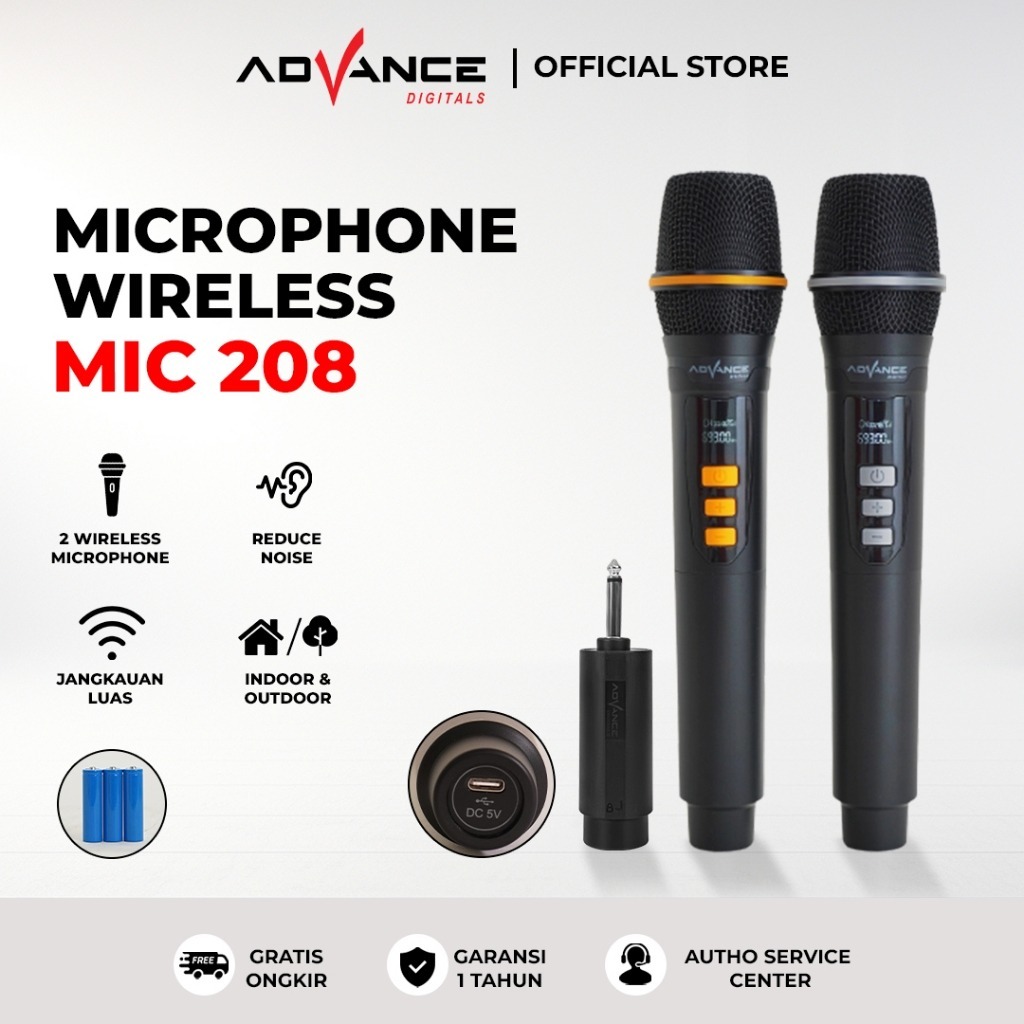 Advance MIC 208 Mic Wireless  isi 2 Mic, Suara Jelas, Anti Noise Karaoke