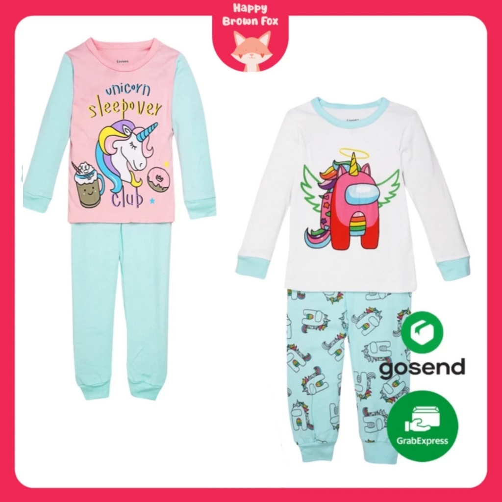BAJU TIDUR PIYAMA ANAK SETELAN ANAK PEREMPUAN LENGAN TANGAN PANJANG - UNICORN, AMONG US GOYAMA