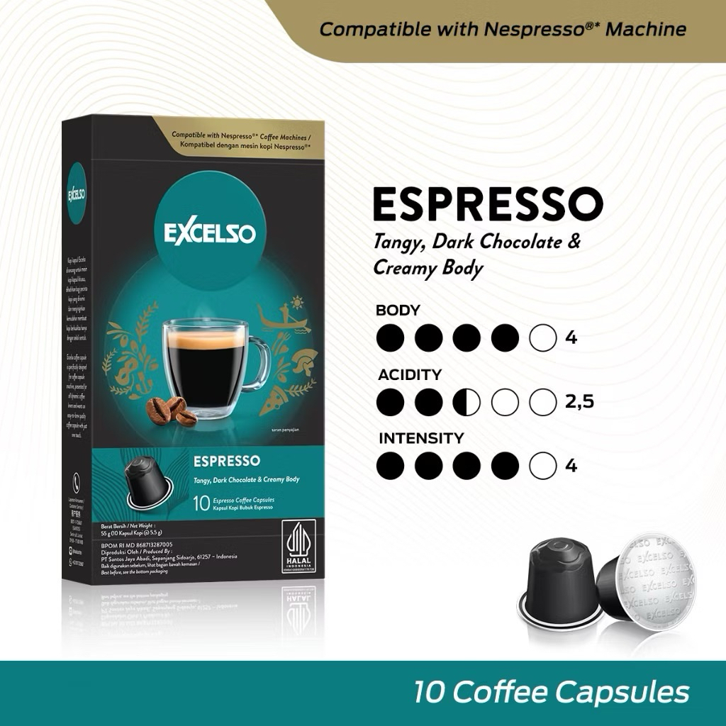 

Excelso Nespresso Compatible Coffee - Espresso 10 pods
