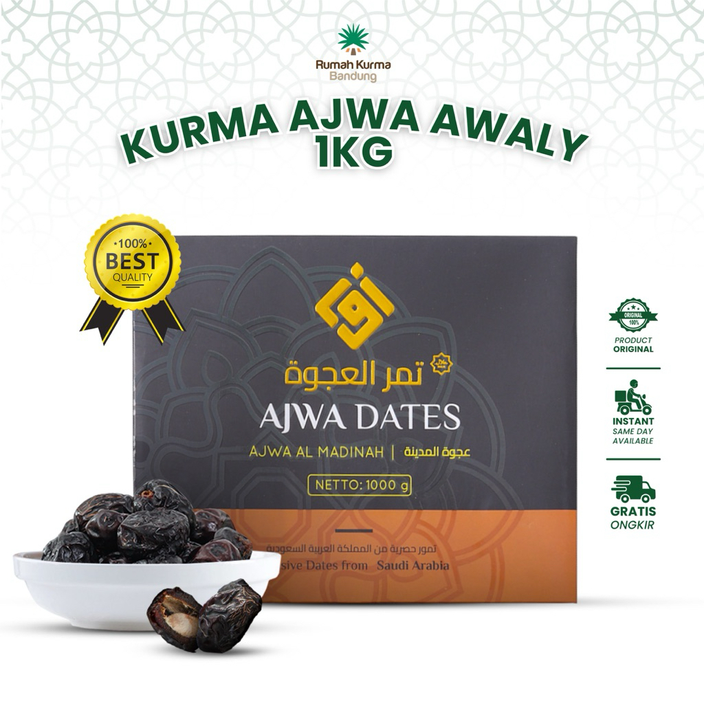 

Awaly Kurma Ajwa 1 Kg Premium Original Madinah Korma Nabi Lembut Legit Organik High Quality