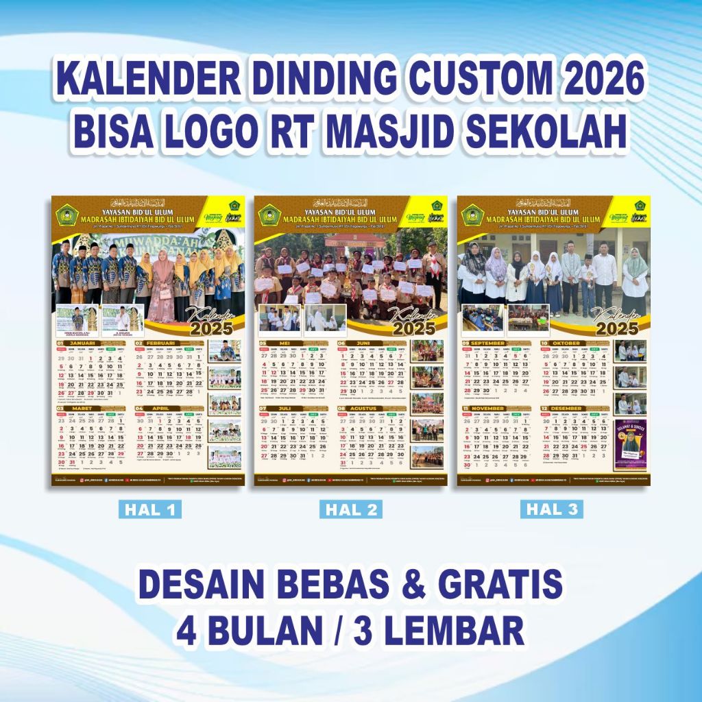 

KALENDER DINDING CUSTOM 2026 | Bisa Logo RT Masjid Sekolah | Desain Bebas & Gratis