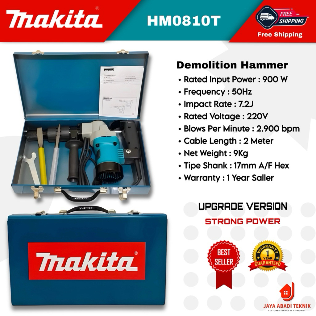 MAKITA HM0810T Demolition Jack Hammer (Mesin Bobok Beton,Tembok & Besi) Garansi Kuat Tahan Lama