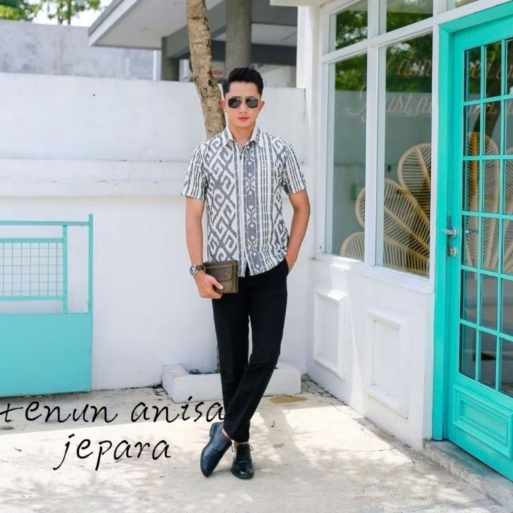 (READY STOCK) Kemeja tenun etnik pria lengan pendek motif Toraja, lombok, NTT, Sumba, vlores