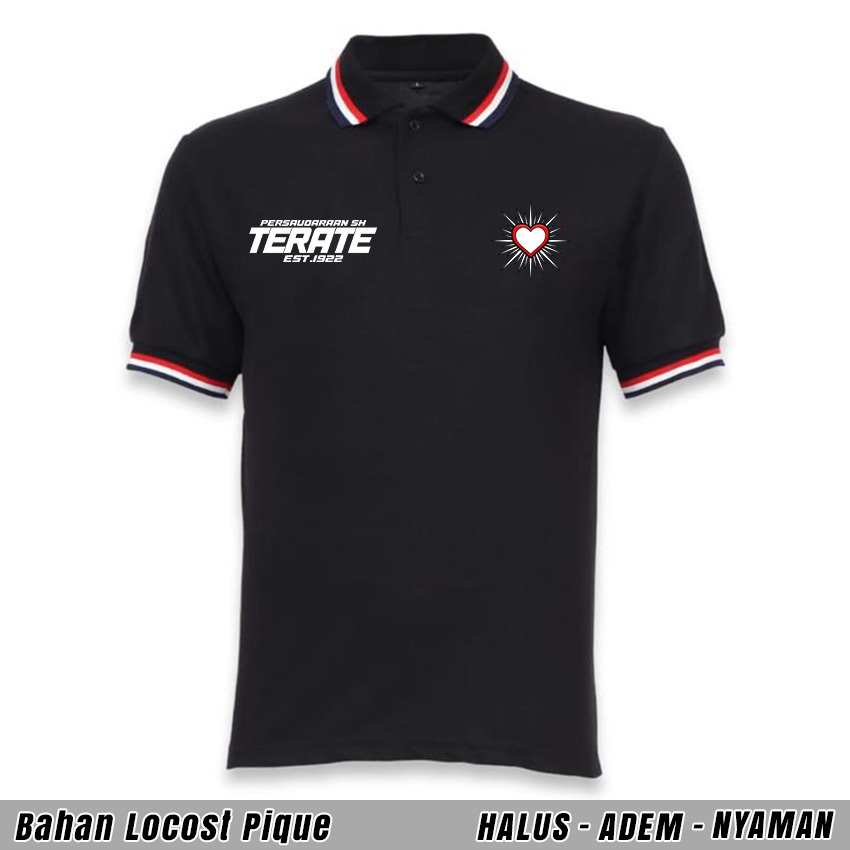 Kaos PSHT Polo/Berkerah Strip 3 Warna NEW STYLE KEREN - Hitam/Putih