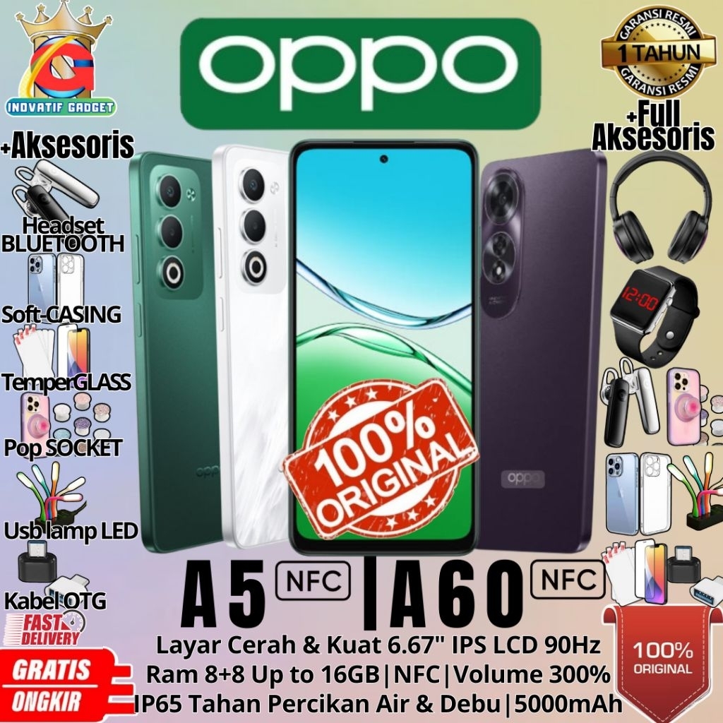HP BARU OPPO A5 | OPPO A60 8/256GB & 8/128GB Ram Upto 16GB Tahan Banting GARANSI RESMI 100% ORIGINAL